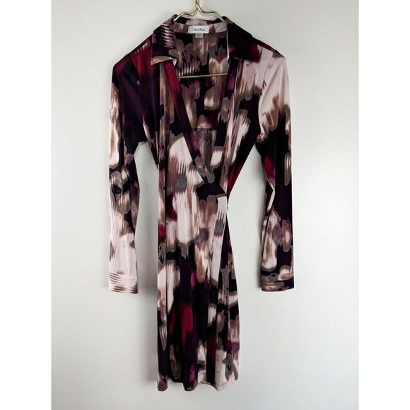 Calvin Klein Women’s Size 4 Stretch Knit Wrap V Neck Dress Tie Back Career - Picture 1 of 6